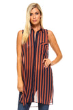 Long Sheer Sleeveless Stripe Blouse