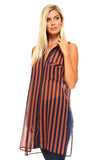 Long Sheer Sleeveless Stripe Blouse