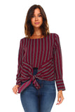 Stripe Long Sleeve Tie Blouse